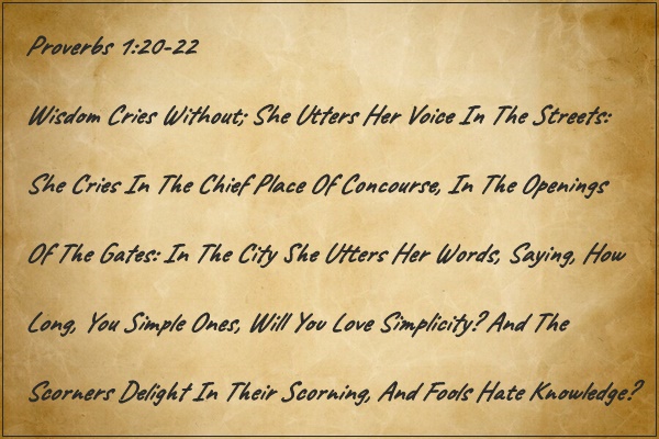 Proverbs 1:20-22 | Wisdom Cries Out Unto The Foolish